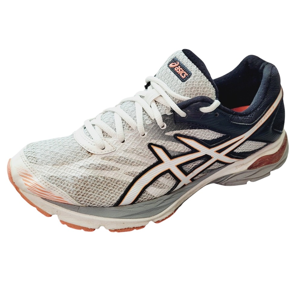 ASICS Running Shoes Womens 8 Gel-Flux 4 White Navy Blue Coral Athletic Sneakers